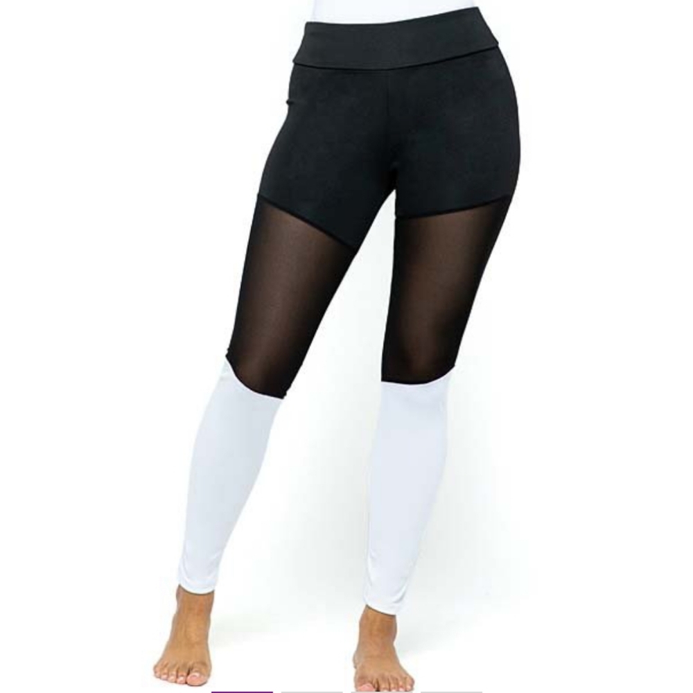 Black & White Colorblock Panel High Waist Leggings